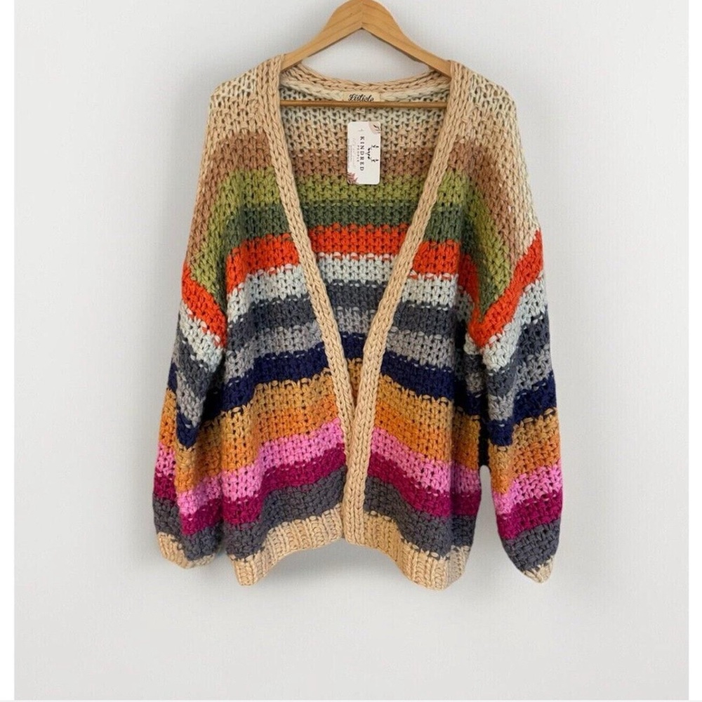 Listicle Multicolor Striped Knit Cardigan